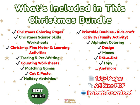 Christmas Activity Bundle for Kids – 4 in 1 Printable Worksheets