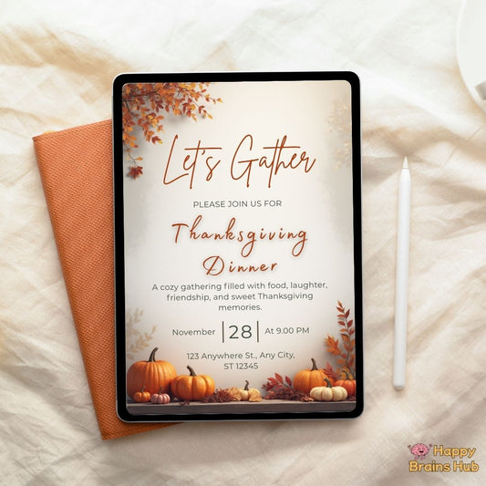 Thanksgiving Invitation Template – Editable Digital Download | Fall Party Invite | Editable with Canva