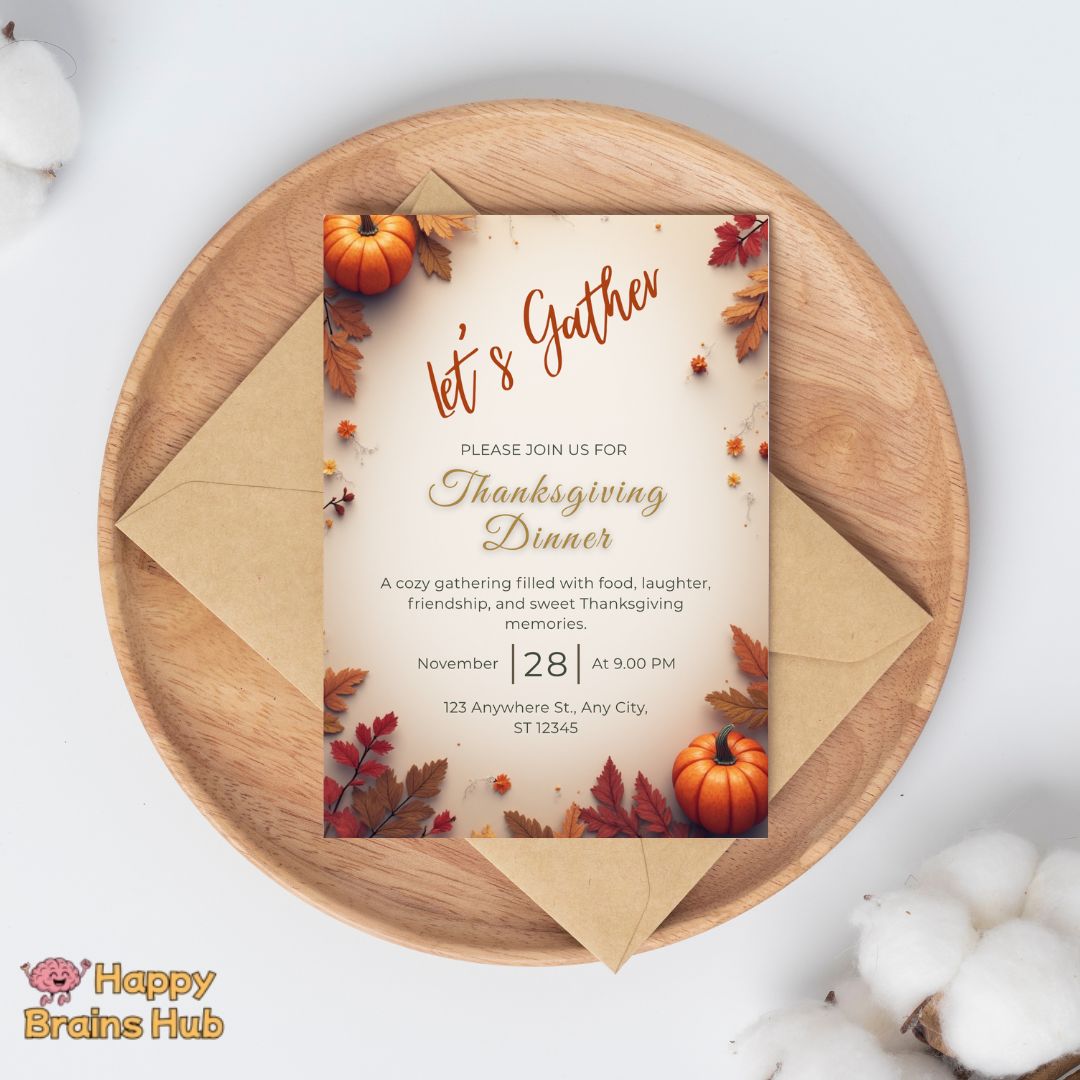 Thanksgiving Invitation Template – Editable Digital Download | Fall Party Invite | Editable with Canva