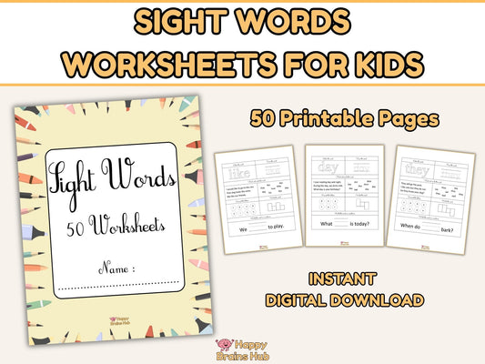 Sight Words Worksheets for Kids | 50 Printable Sight Word Activities | Kindergarten and Preschool Learning PDF