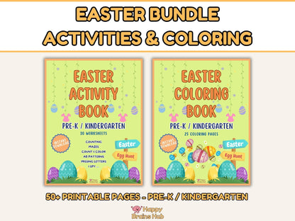 Easter Activity & Coloring Bundle | Pre-K - Kindergarten | 55 Printable Pages