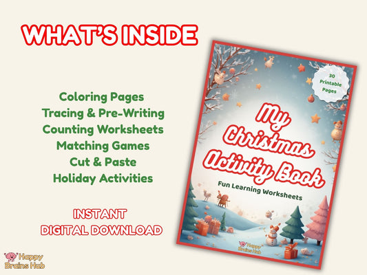 Fun Christmas Activity Book for Kids — 30 Printable Preschool Worksheets & Holiday Games