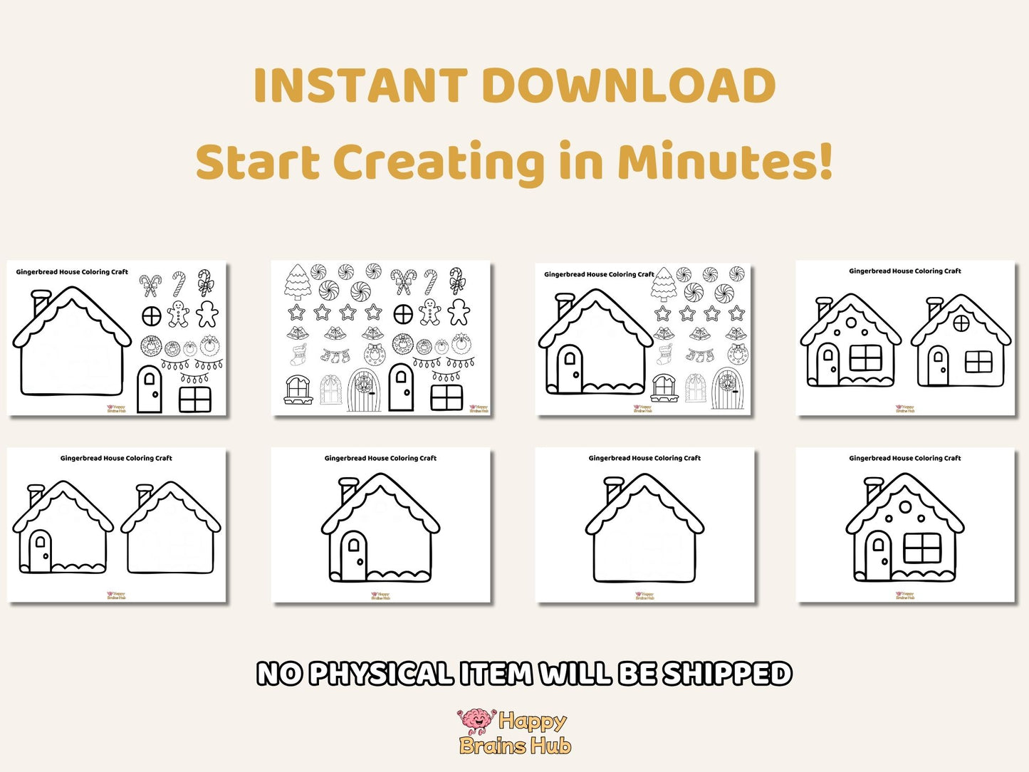 Christmas Printable Gingerbread House Craft - Kids Coloring Activity