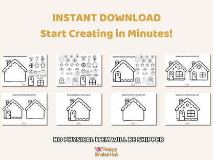 Christmas Printable Gingerbread House Craft - Kids Coloring Activity