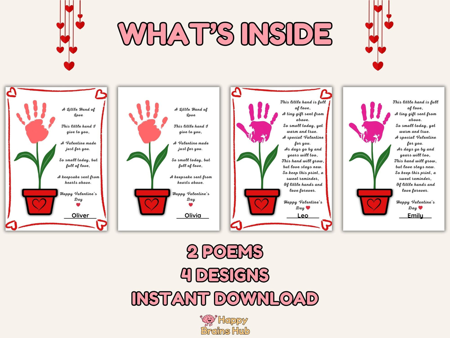 Valentine Handprint Poem - Printable Flower Keepsake - INSTANT DOWNLOAD