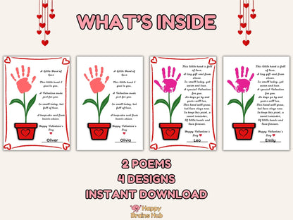 Valentine Handprint Poem - Printable Flower Keepsake - INSTANT DOWNLOAD