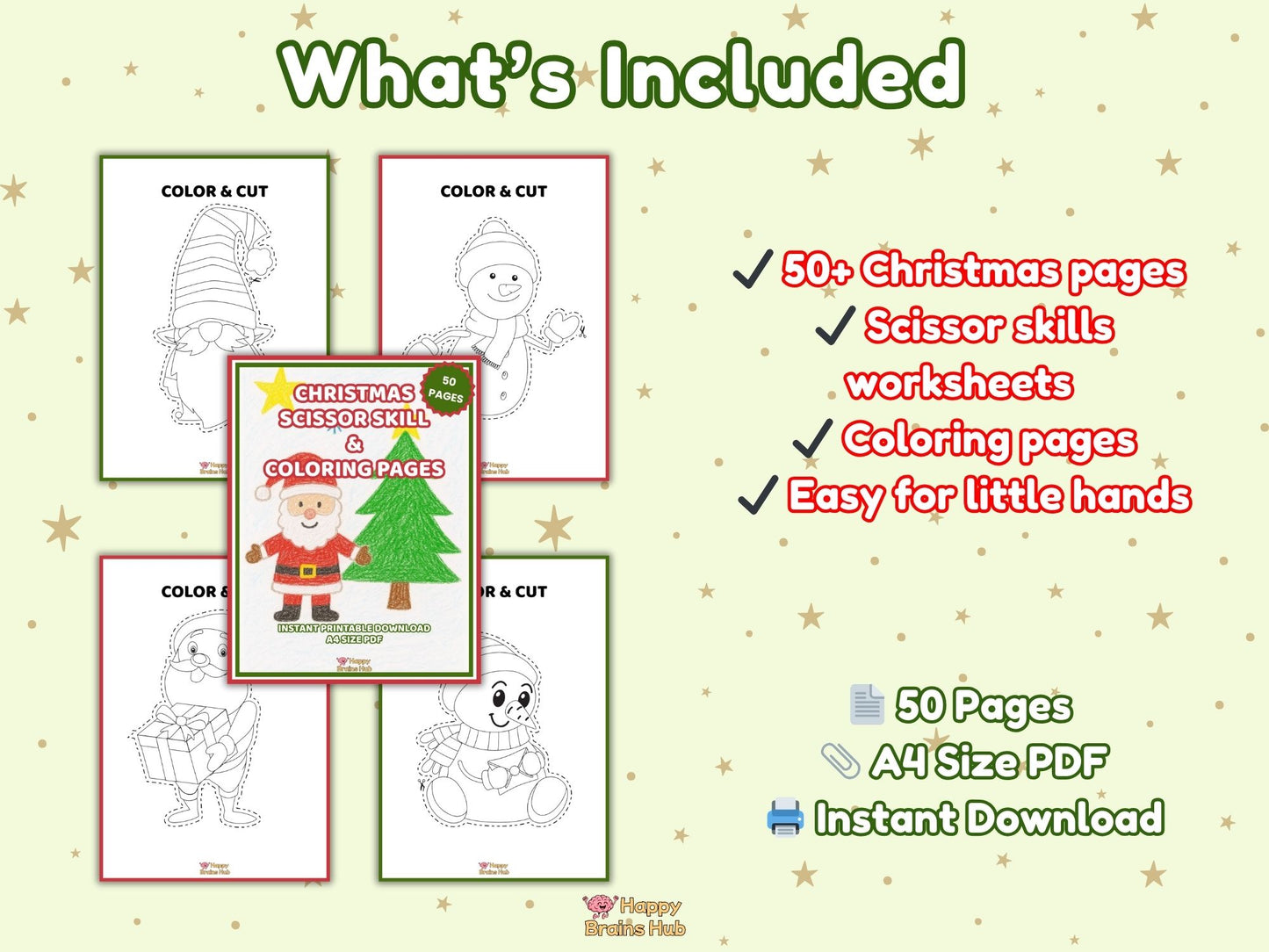 Christmas Scissor Skills & Coloring Pages – Printable for Kids