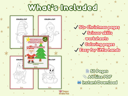 Christmas Scissor Skills & Coloring Pages – Printable for Kids