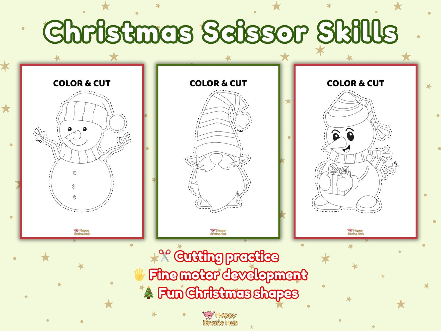 Christmas Scissor Skills & Coloring Pages – Printable for Kids