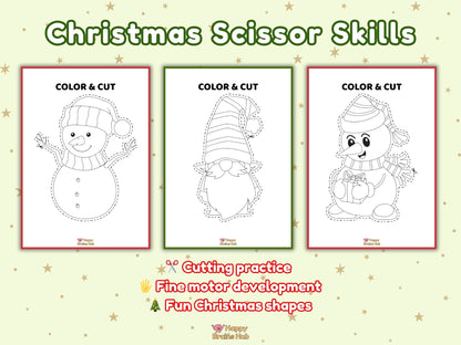 Christmas Scissor Skills & Coloring Pages – Printable for Kids