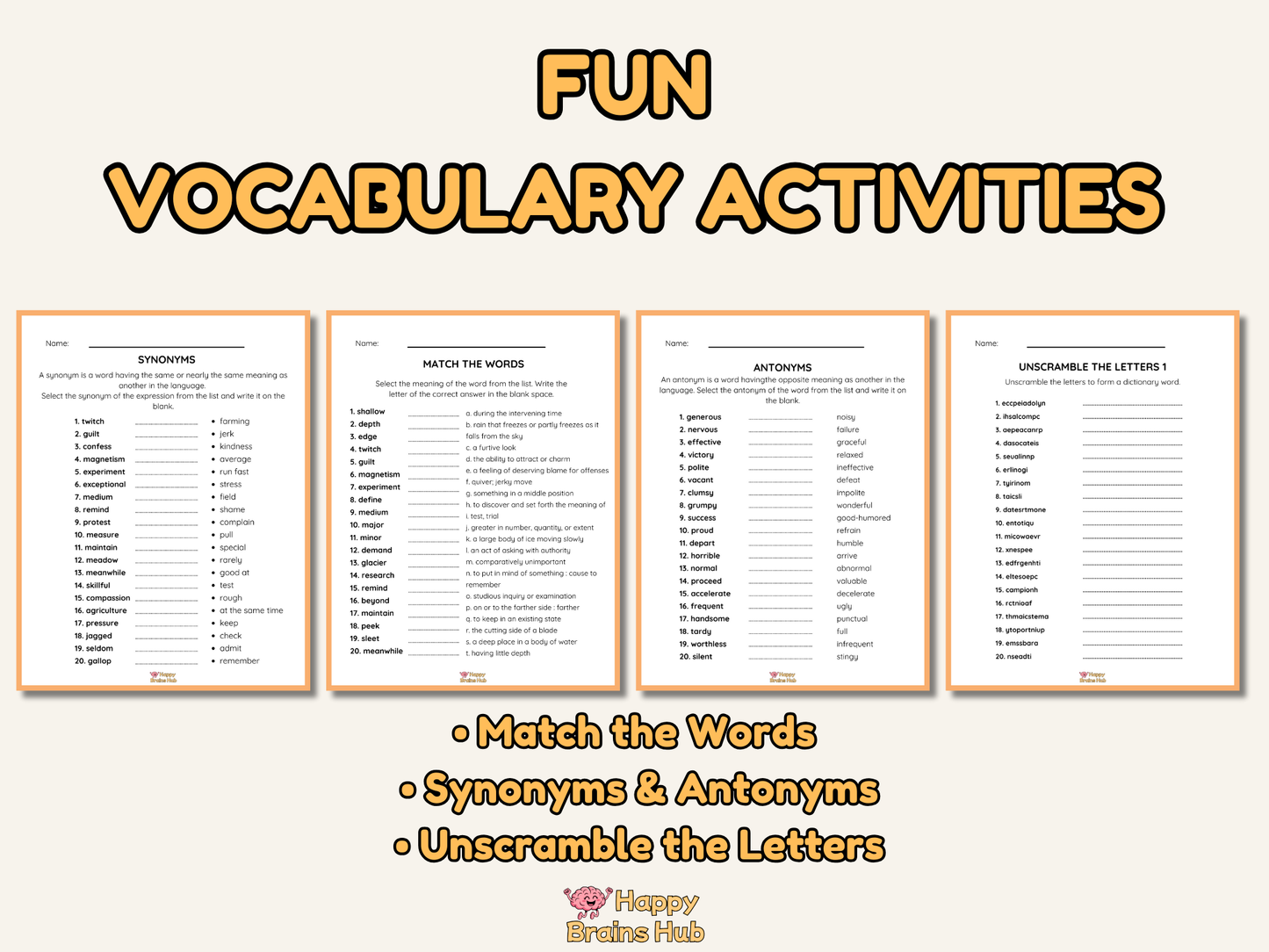 Vocabulary Worksheets - Grade 4