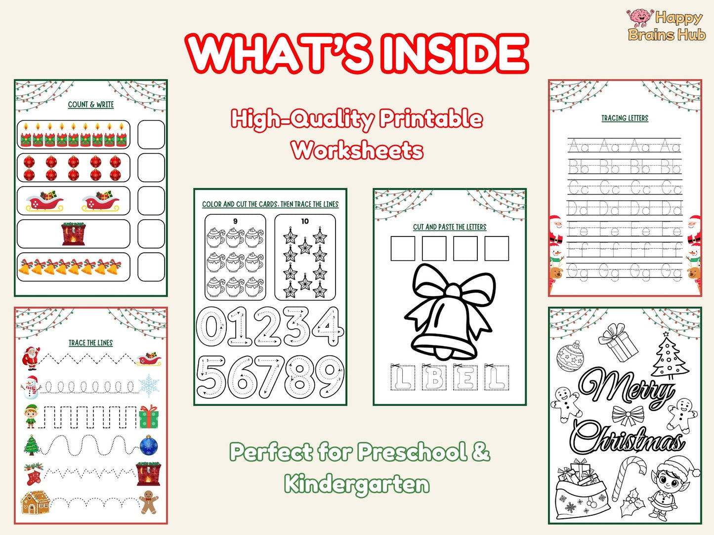 Fun Christmas Activity Book for Kids — 30 Printable Preschool Worksheets & Holiday Games