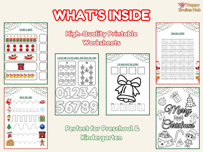 Fun Christmas Activity Book for Kids — 30 Printable Preschool Worksheets & Holiday Games