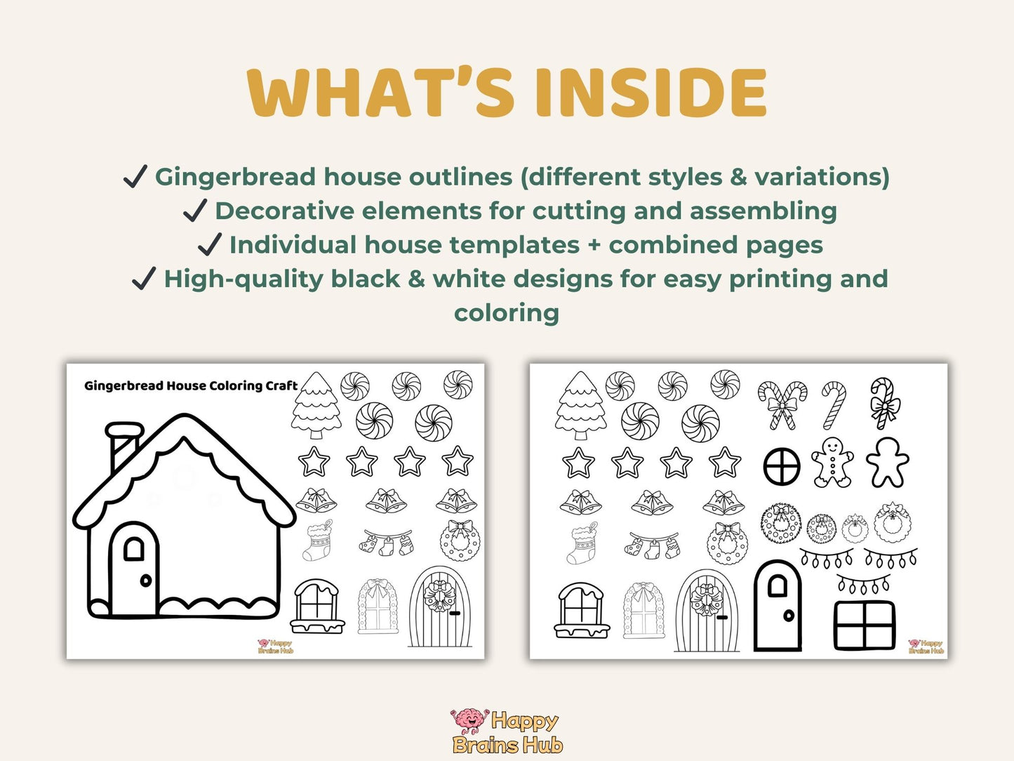 Christmas Printable Gingerbread House Craft - Kids Coloring Activity