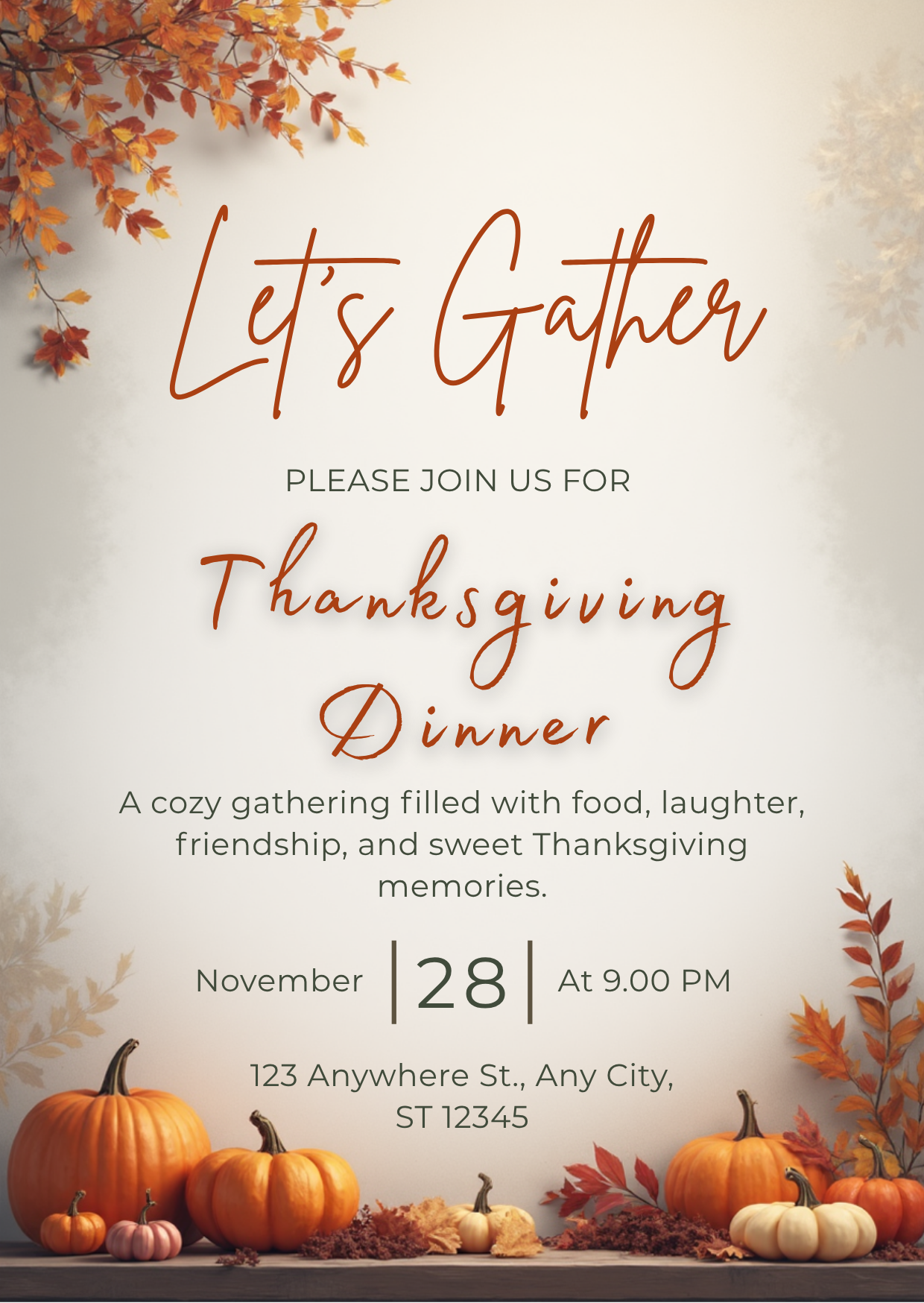Thanksgiving Invitation Template – Editable Digital Download | Fall Party Invite | Editable with Canva