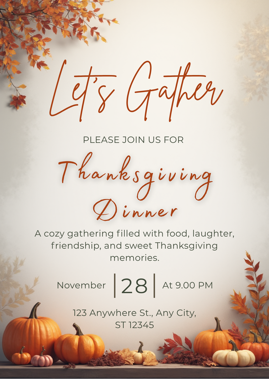 Thanksgiving Invitation Template – Editable Digital Download | Fall Party Invite | Editable with Canva
