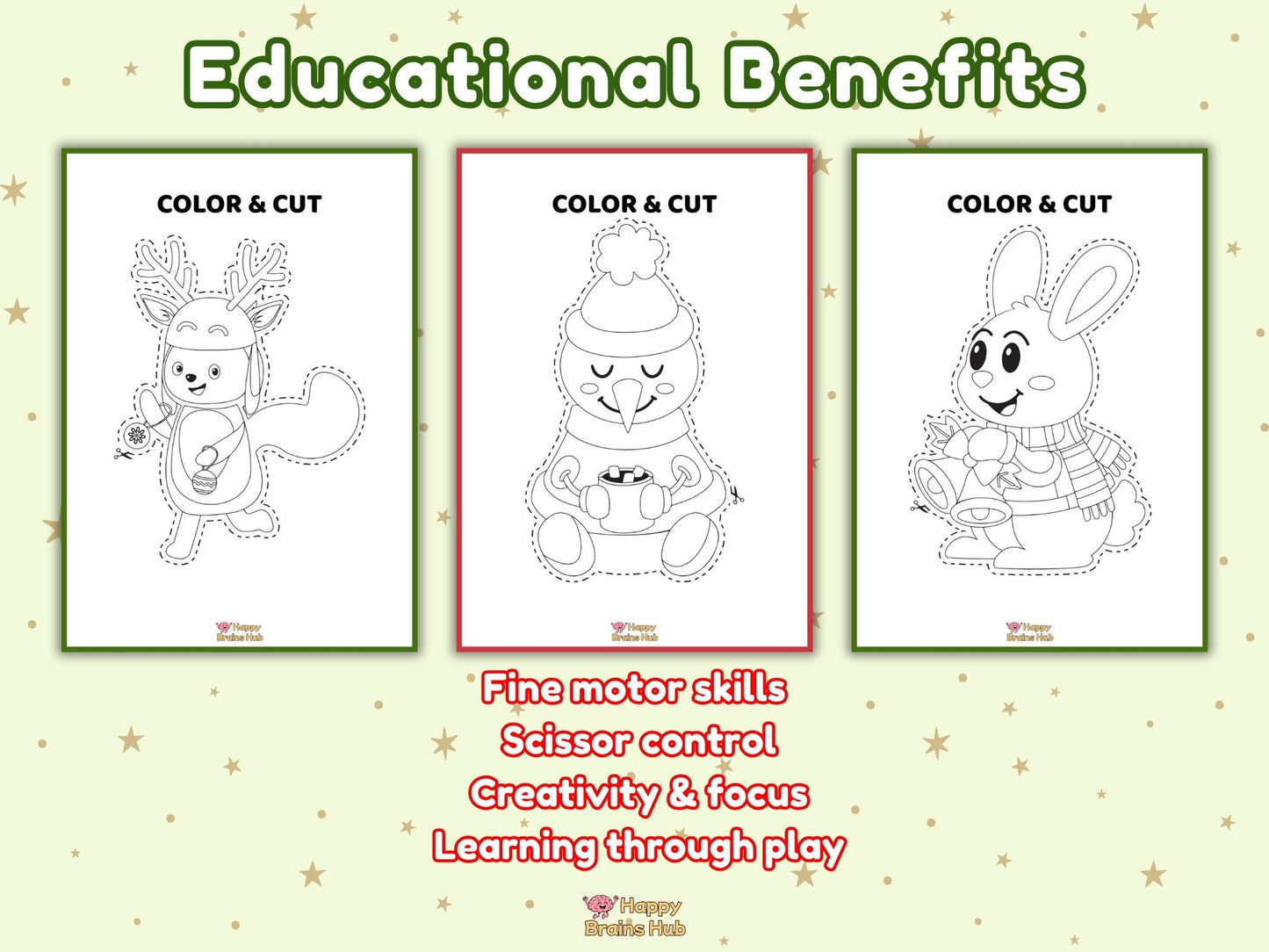 Christmas Scissor Skills & Coloring Pages – Printable for Kids