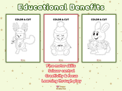 Christmas Scissor Skills & Coloring Pages – Printable for Kids