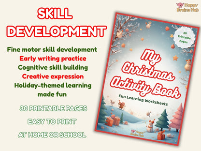 Fun Christmas Activity Book for Kids — 30 Printable Preschool Worksheets & Holiday Games