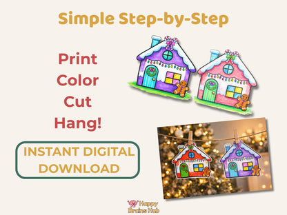 Christmas Printable Gingerbread House Craft - Kids Coloring Activity