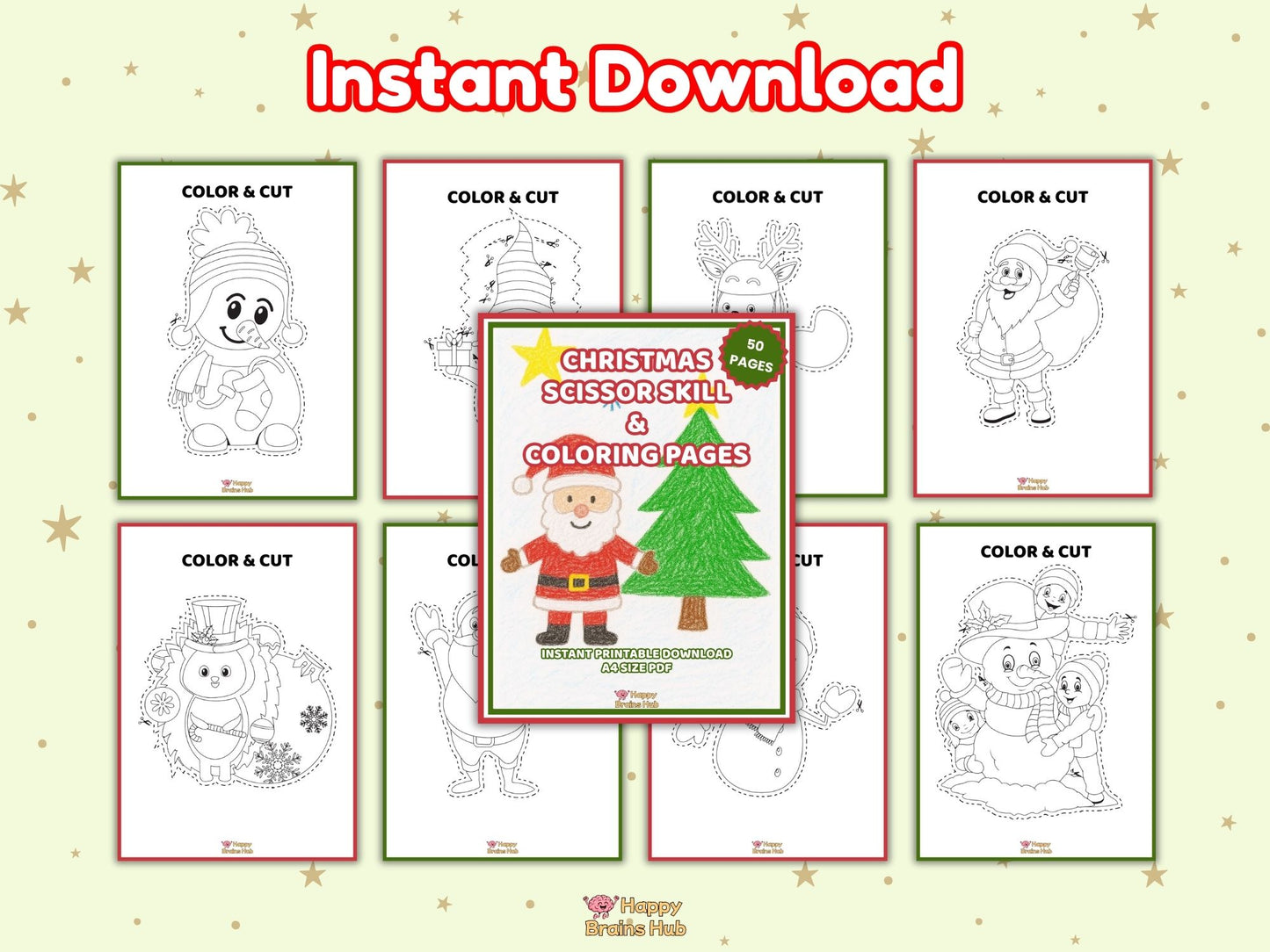 Christmas Scissor Skills & Coloring Pages – Printable for Kids