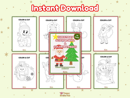Christmas Scissor Skills & Coloring Pages – Printable for Kids