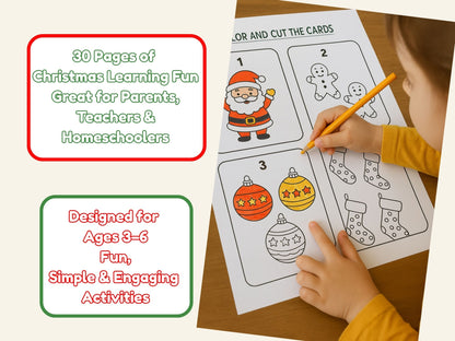 Fun Christmas Activity Book for Kids — 30 Printable Preschool Worksheets & Holiday Games
