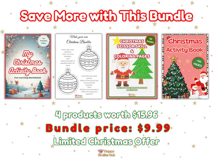 Christmas Activity Bundle for Kids – 4 in 1 Printable Worksheets