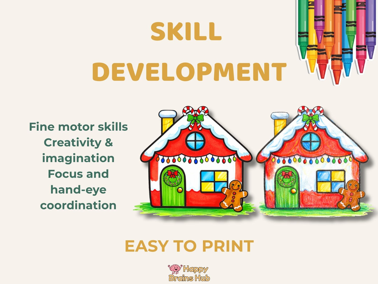 Christmas Printable Gingerbread House Craft - Kids Coloring Activity