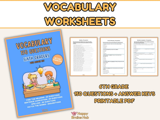 6th Grade Vocabulary Worksheets - 150 Questions - Printable ELA Practice with Answer Key