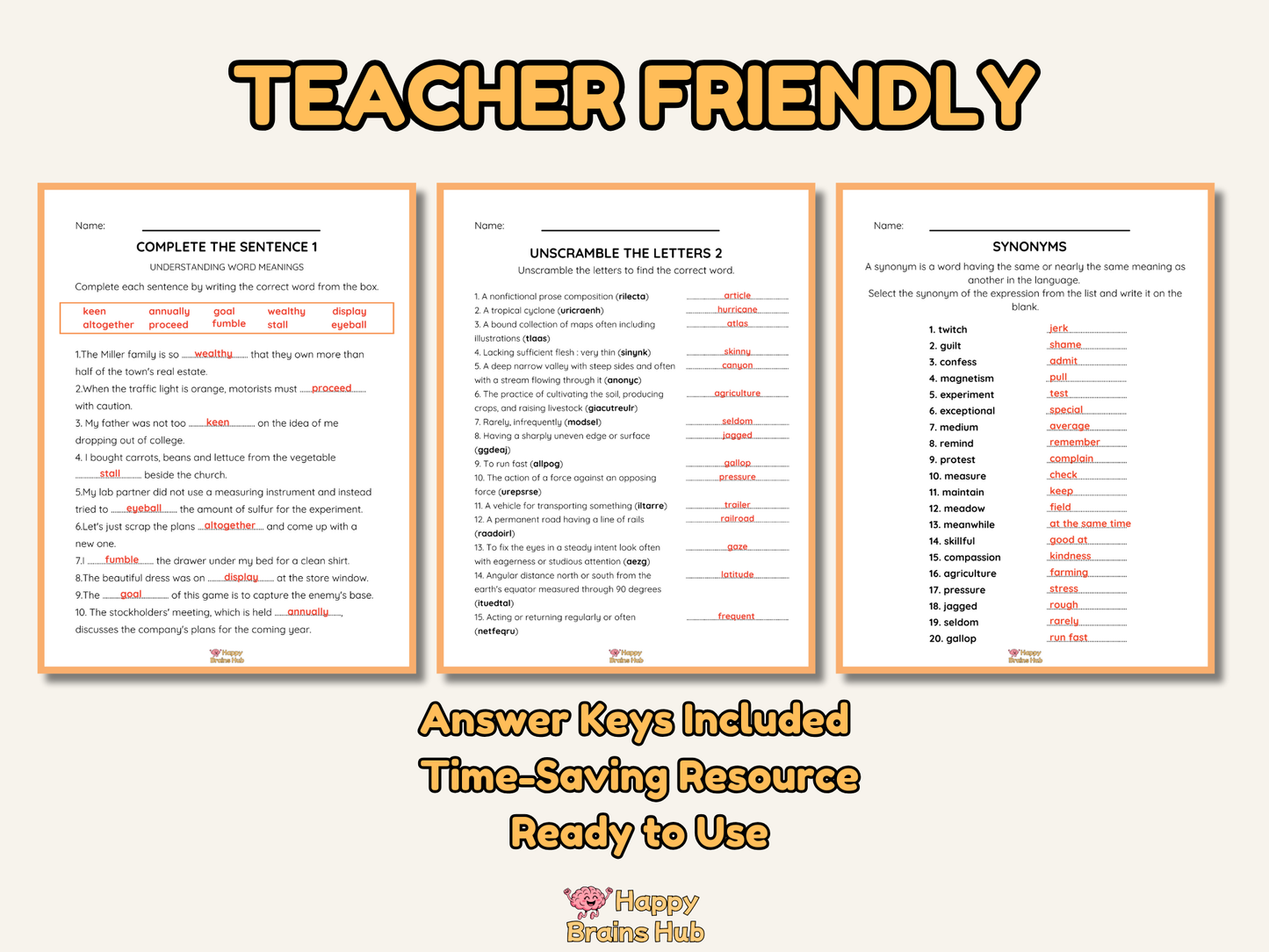 Vocabulary Worksheets - Grade 4