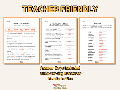 Vocabulary Worksheets - Grade 4