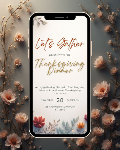 Thanksgiving Invitation Template – Editable Digital Download | Fall Party Invite | Editable with Canva