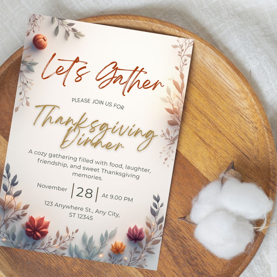 Thanksgiving Invitation Template – Editable Digital Download | Fall Party Invite | Editable with Canva