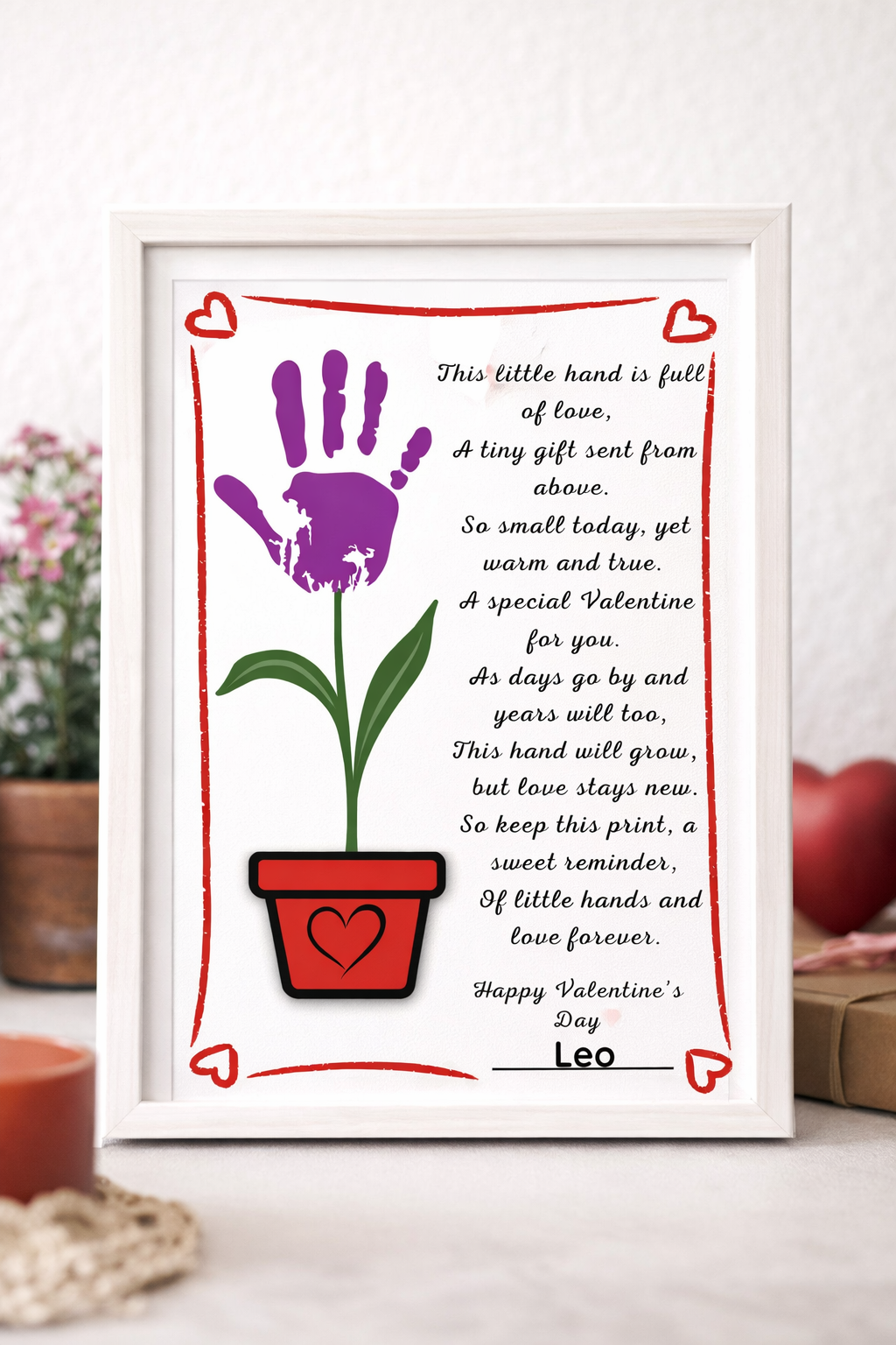Valentine Handprint Poem - Printable Flower Keepsake - INSTANT DOWNLOAD