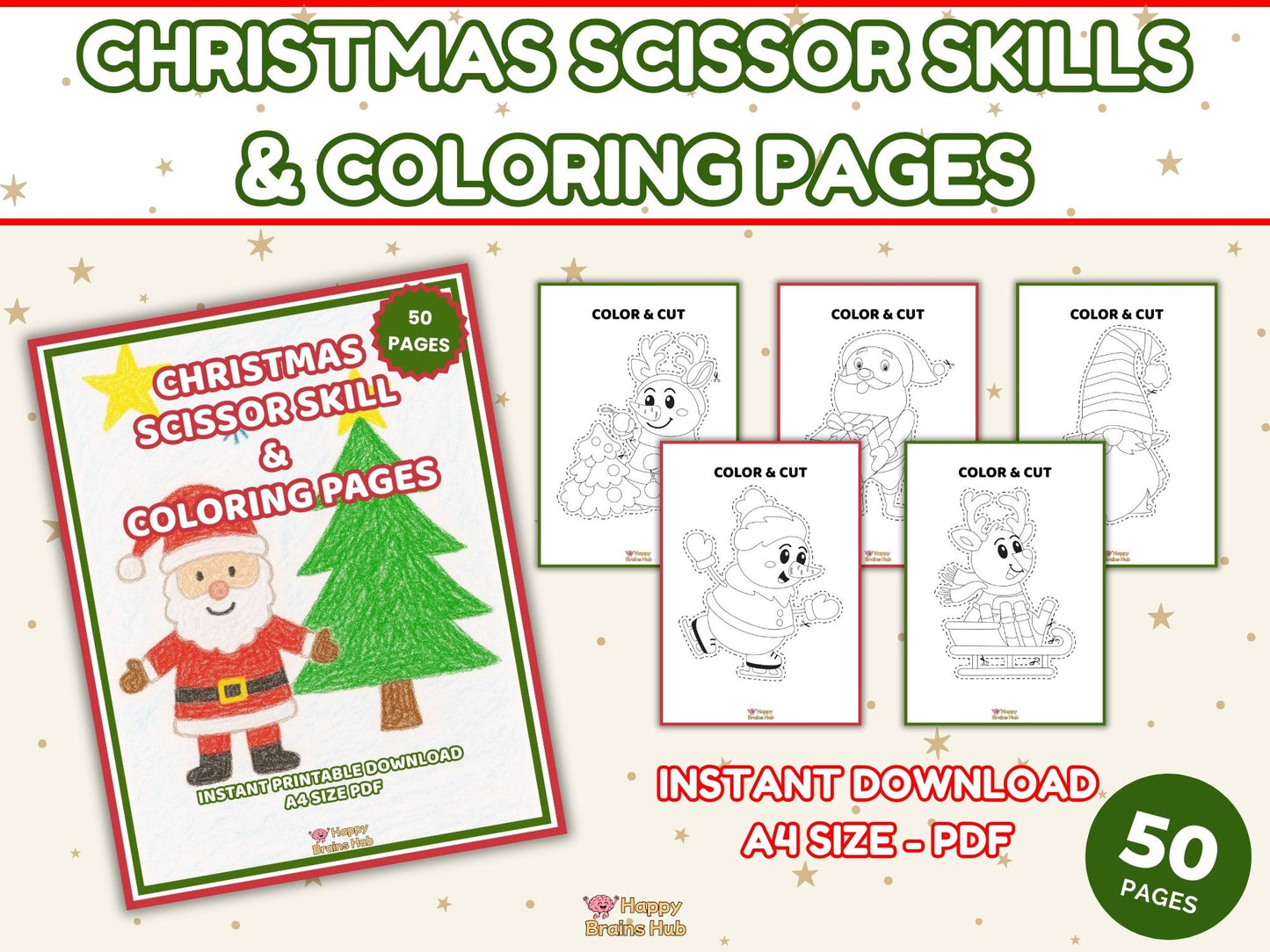 Christmas Scissor Skills & Coloring Pages – Printable for Kids