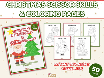 Christmas Scissor Skills & Coloring Pages – Printable for Kids