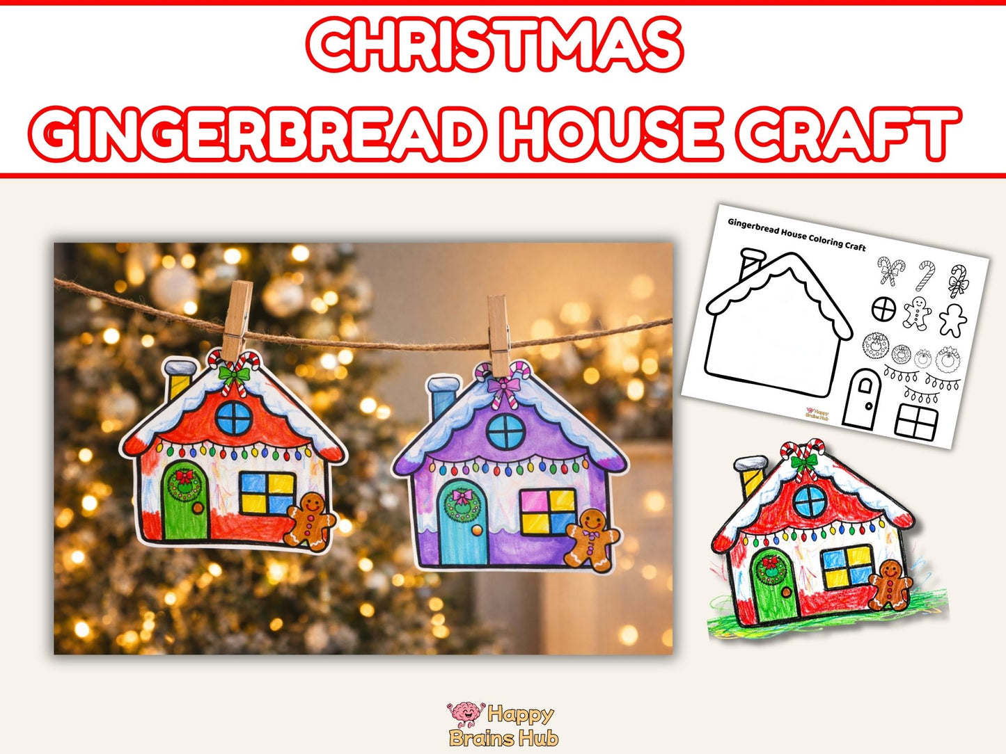 Christmas Printable Gingerbread House Craft - Kids Coloring Activity