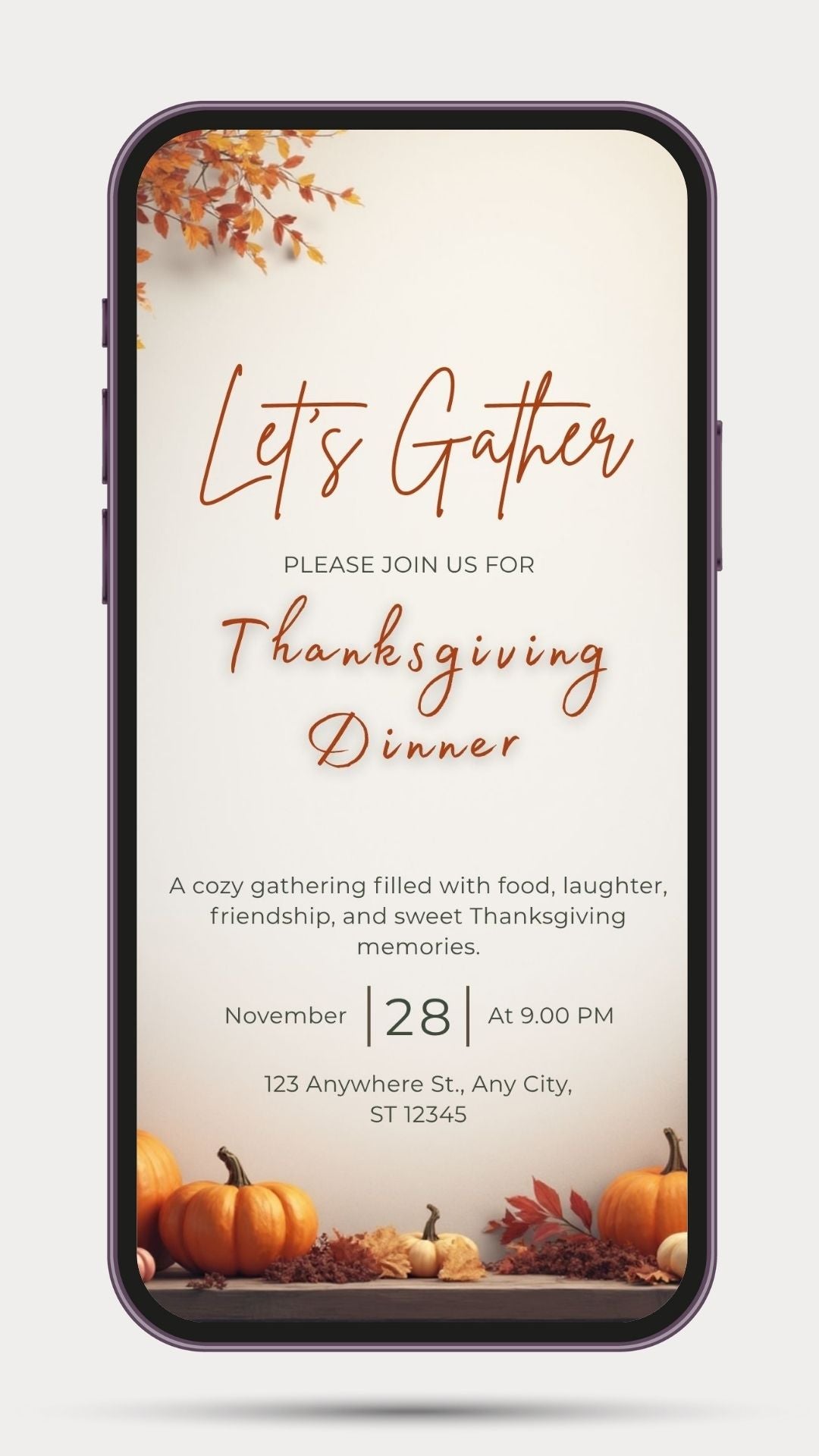 Thanksgiving Invitation Template – Editable Digital Download | Fall Party Invite | Editable with Canva