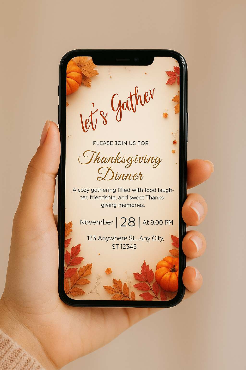 Thanksgiving Invitation Template – Editable Digital Download | Fall Party Invite | Editable with Canva