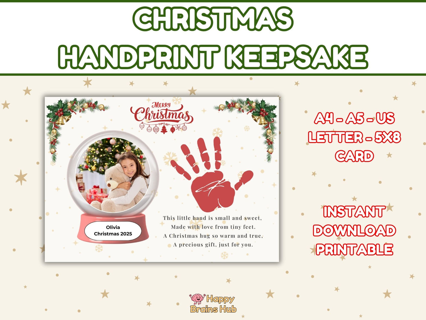 Christmas Handprint Poem Keepsake Printable, Editable Canva Template & Ready-to-Print PDF